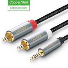 Load image into Gallery viewer, Ugreen RCA Audio Cable 2RCA Male to 3.5mm Jack to 2 RCA AUX Cable Nylon Braided Splitter Cable for Home Theater iPhone Headphone